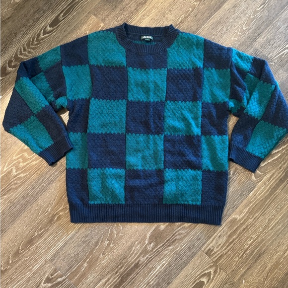 wild fable Sweaters - Wild Fable Teal and Navy Checkered Crewneck Sweater